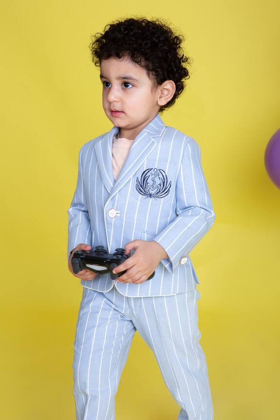 Little Boys Closet by Gunjan Khanijou Blue Striped Suit Set For Boys 4