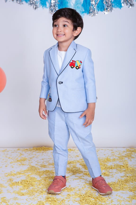 Little Boys Closet by Gunjan Khanijou Blue Embroidered Suit Set For Boys 1