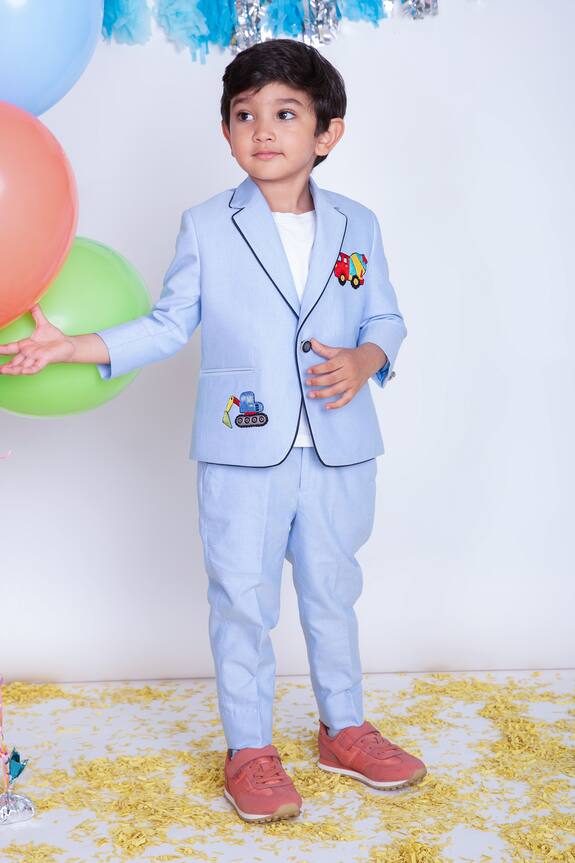 Little Boys Closet by Gunjan Khanijou Blue Embroidered Suit Set For Boys 4