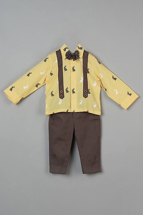 Little Brats Yellow Bunny Print Shirt And Pant Set For Boys 0