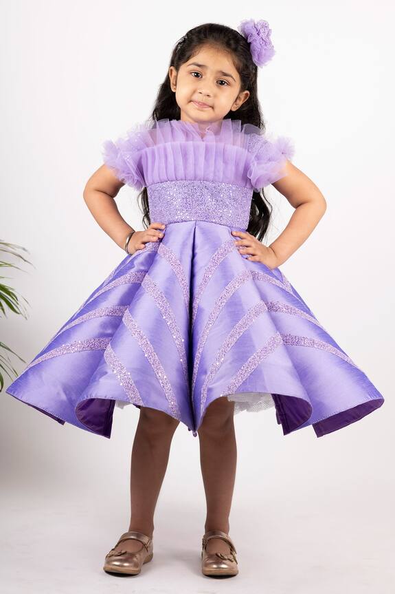 Lil Angels Purple Embellished Dress For Girls 0