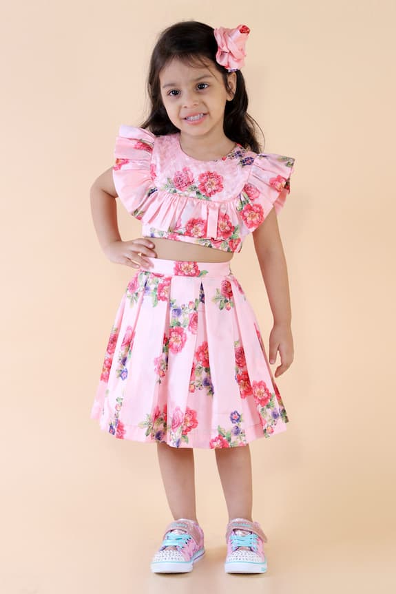 Buy Lil Angels Pink Printed Skirt Set For Girls Online | Aza Fashions