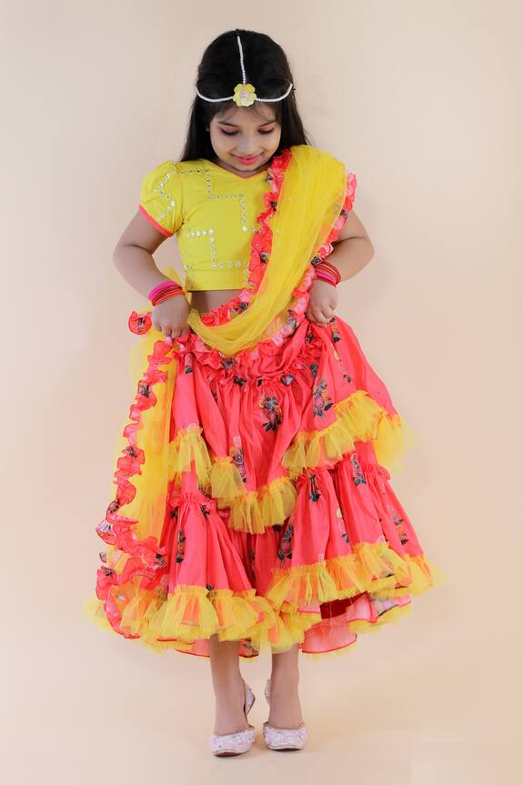 Lil Angels Pink Printed Lehenga Saree With Blouse For Girls 4
