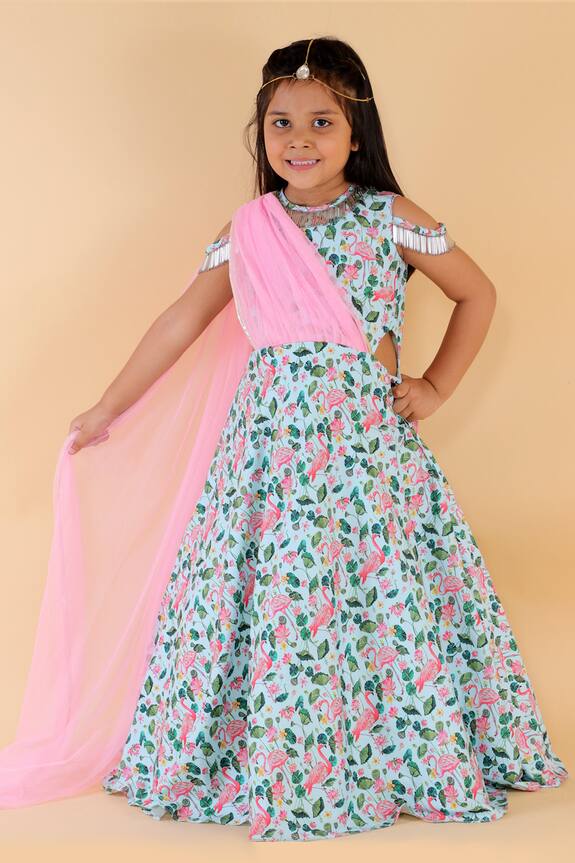 Lil Angels Blue Printed Gown For Girls 0