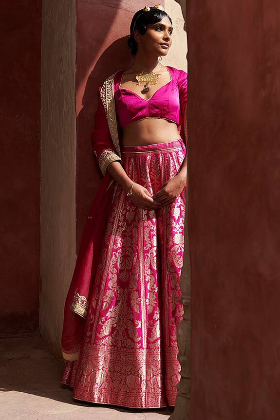 Weaver Story Pink Satin Silk Banarasi Lehenga Set 3