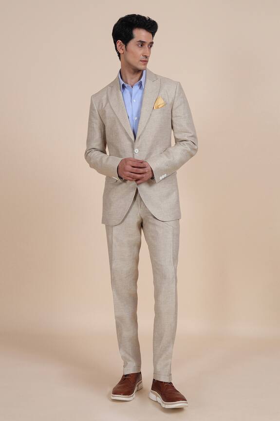 Raghavendra Rathore Blue Beige Linen Suit 1