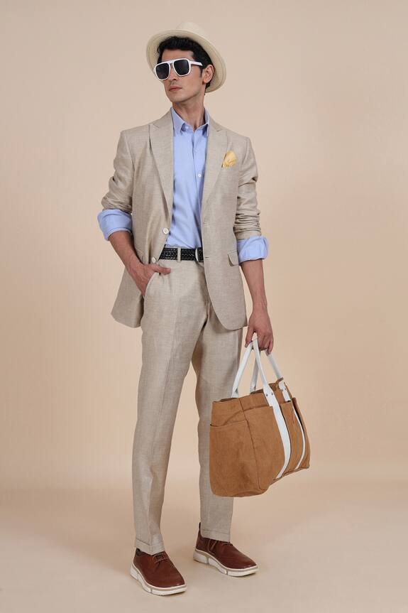 Raghavendra Rathore Blue Beige Linen Suit 4