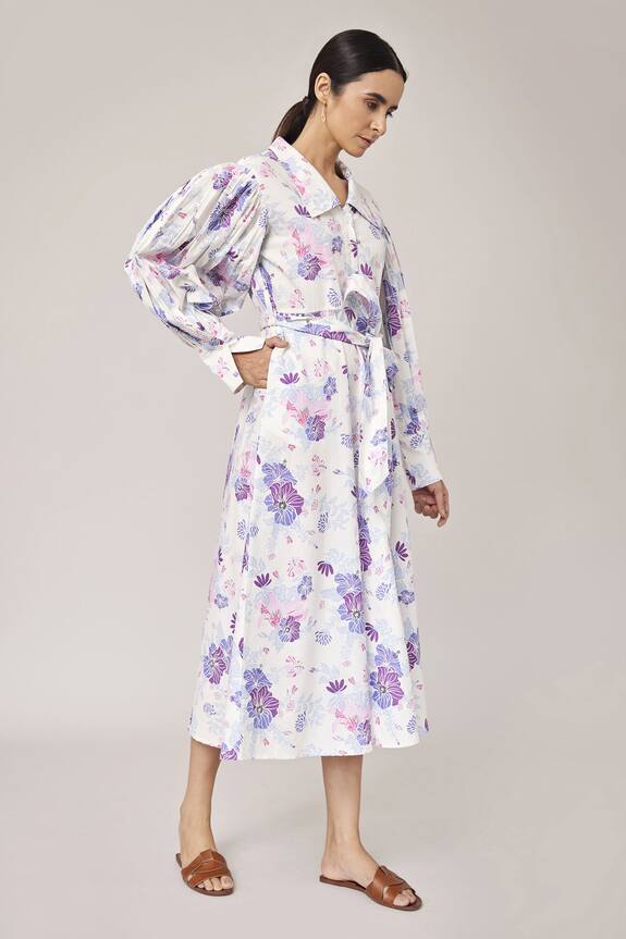 Pallavi Kandoi Purple Cotton Puff Sleeve Floral Print Dress 3