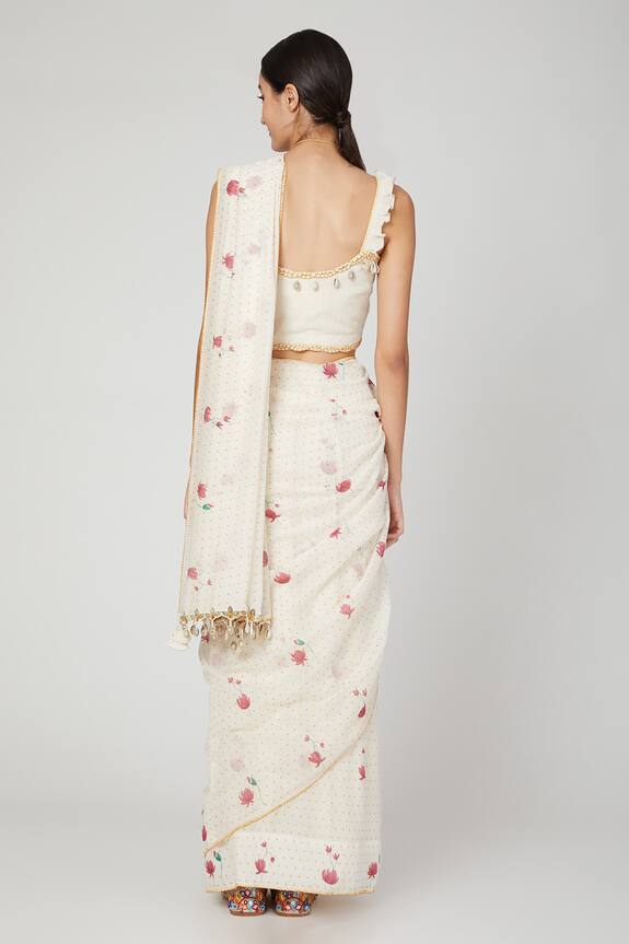 The Right Cut White Malkha Floral Print Saree With Blouse 2