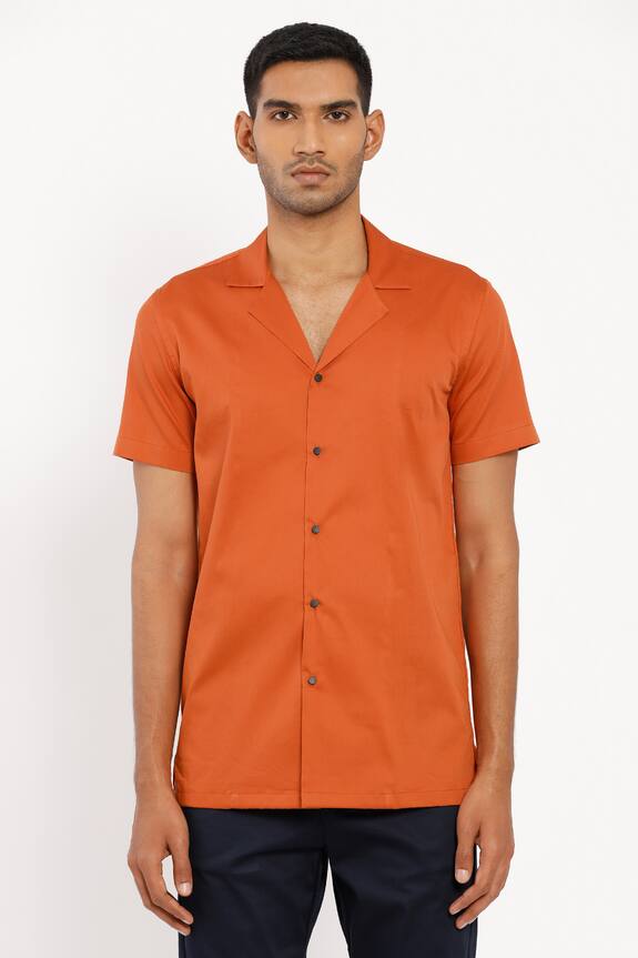 Buy Son of A Noble Snob Orange Premium Cotton Notched Collar Shirt ...