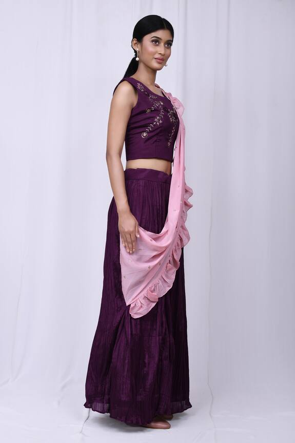 Arihant Rai Sinha Purple Art Silk Ruffle Pre-draped Lehenga And Choli Set 3