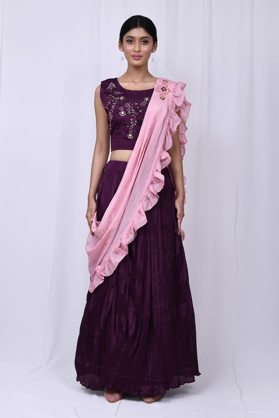 Arihant Rai Sinha Purple Art Silk Ruffle Pre-draped Lehenga And Choli Set 4