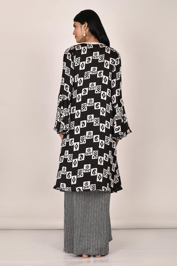 Khwaab by Sanjana Lakhani Black Satin Geometric Print Dress Jacket Set 2
