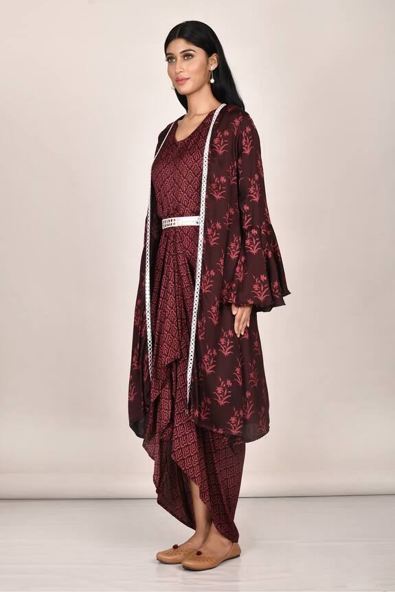Khwaab by Sanjana Lakhani Black Satin Geometric Print Dress Jacket Set 3