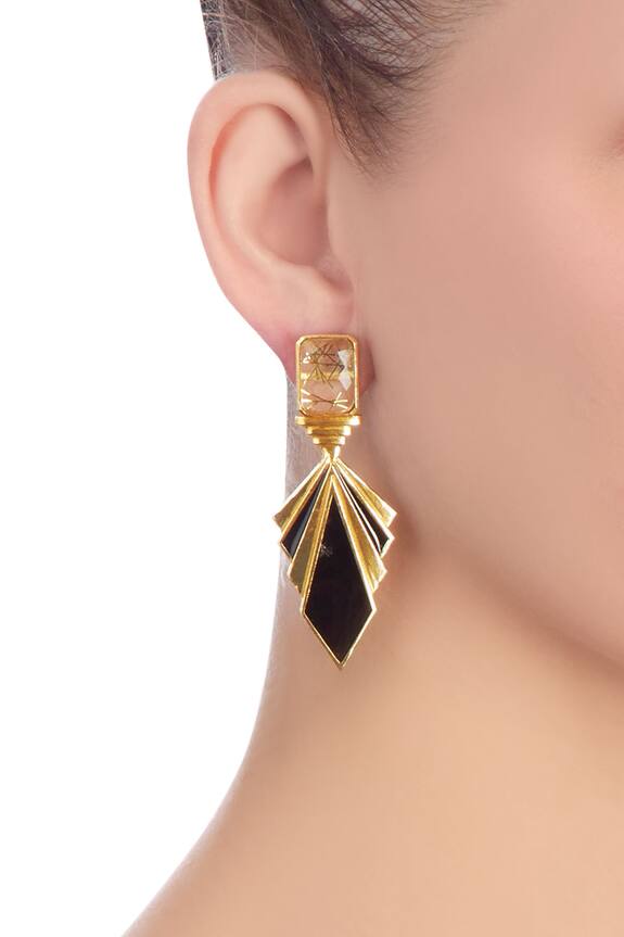 Masaya Jewellery Black And Gold Layered Earrings 2