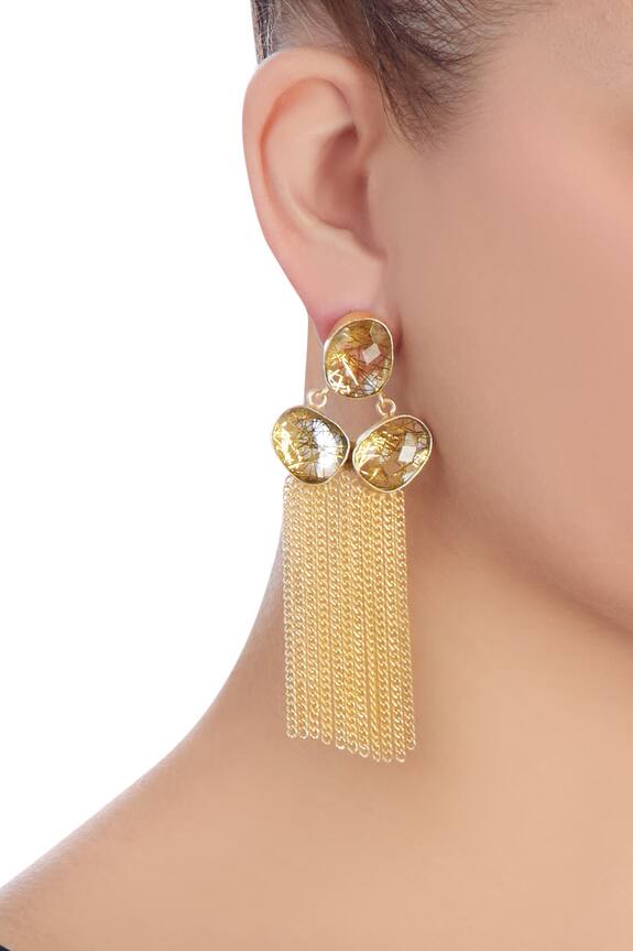 Masaya Jewellery Gold Highlighted Stone With Gold Chained Earrings 2