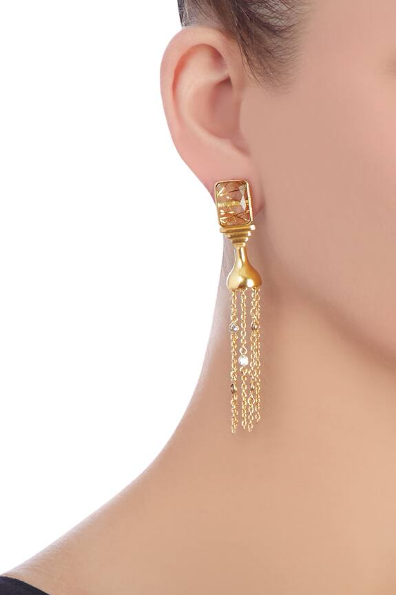 Masaya Jewellery Gold Chained Earrings With Highlighted Stone 2