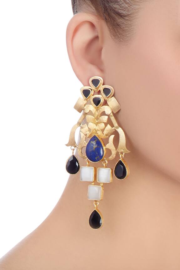Masaya Jewellery Gold Earrings With Black And Blue Enhancement 2