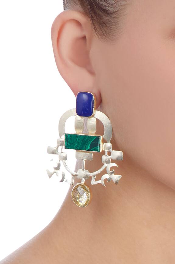 Masaya Jewellery Green And Blue Stone Earrings 2