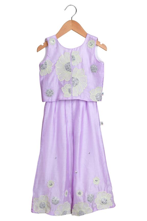 Mi Dulce An'ya Purple Embroidered Crop Top And Palazzo Set For Girls 1