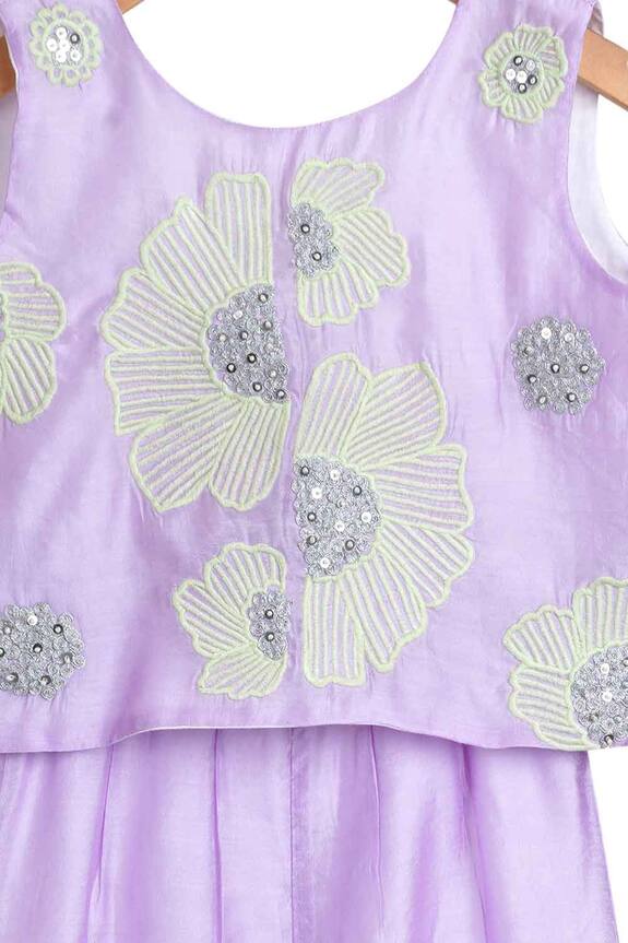Mi Dulce An'ya Purple Embroidered Crop Top And Palazzo Set For Girls 3
