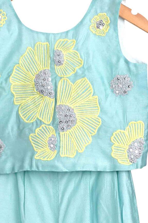 Mi Dulce An'ya Blue Embroidered Crop Top And Palazzo Set For Girls 3
