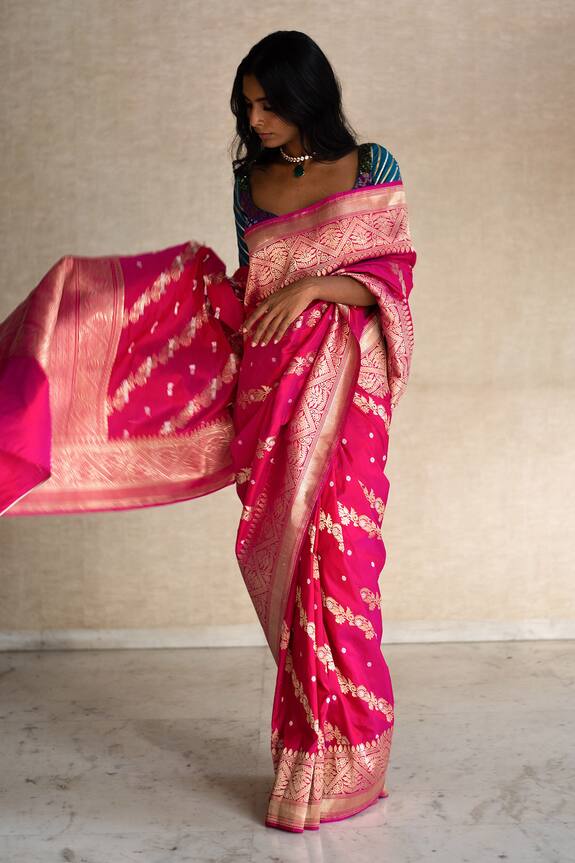 Priyanka Raajiv Pink Silk Brocade Banarasi Saree 1