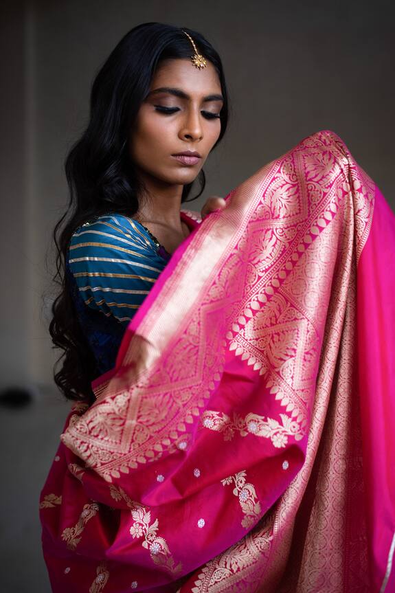 Priyanka Raajiv Pink Silk Brocade Banarasi Saree 4