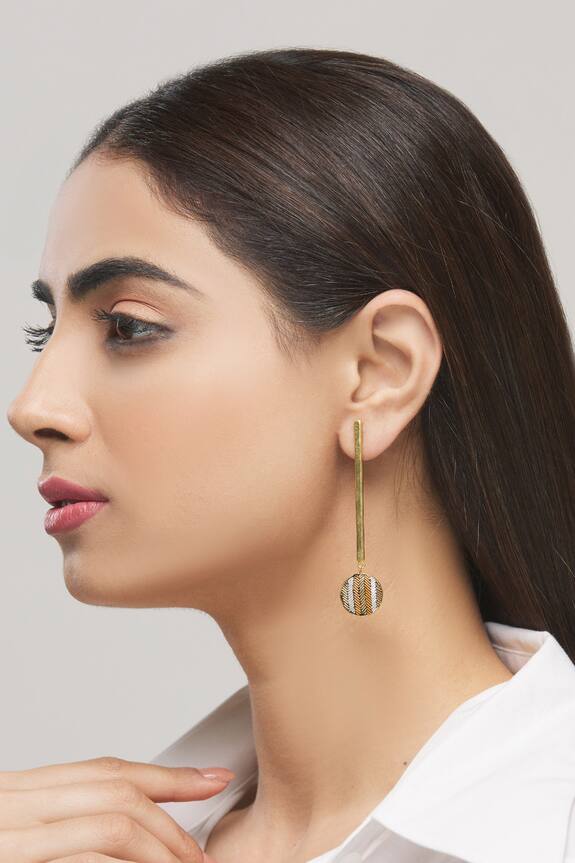 Nayaab by Aleezeh Handcrafted Circular Drop Long Bar Earrings 1