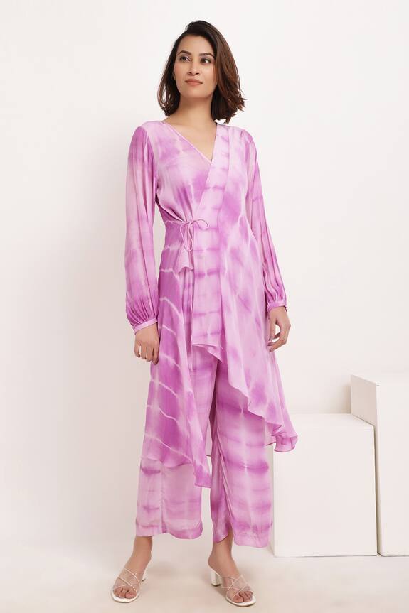 Ranng by Vandna Purple Natural Crepe Tie Dye Tunic And Palazzo Set 4