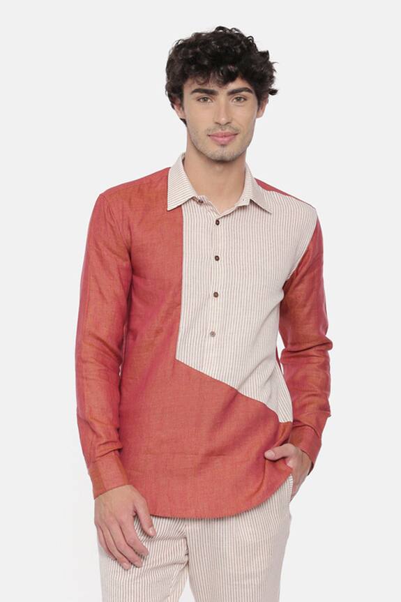 Buy Mayank Modi - Men Orange Linen Panel Shirt Online | Aza Fashions