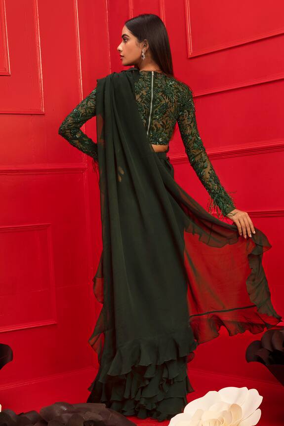 Mahima Mahajan Green Georgette Ruffle Saree With Embroidered Blouse 2