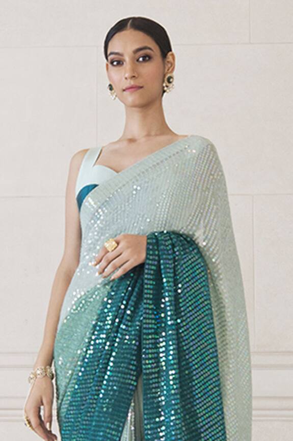 Manish Malhotra Blue Chiffon Sequin Embellished Saree With Blouse 3