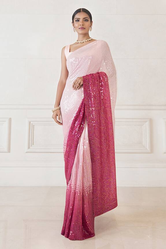 Manish Malhotra Pink Chiffon Sequin Embellished Saree With Blouse 1