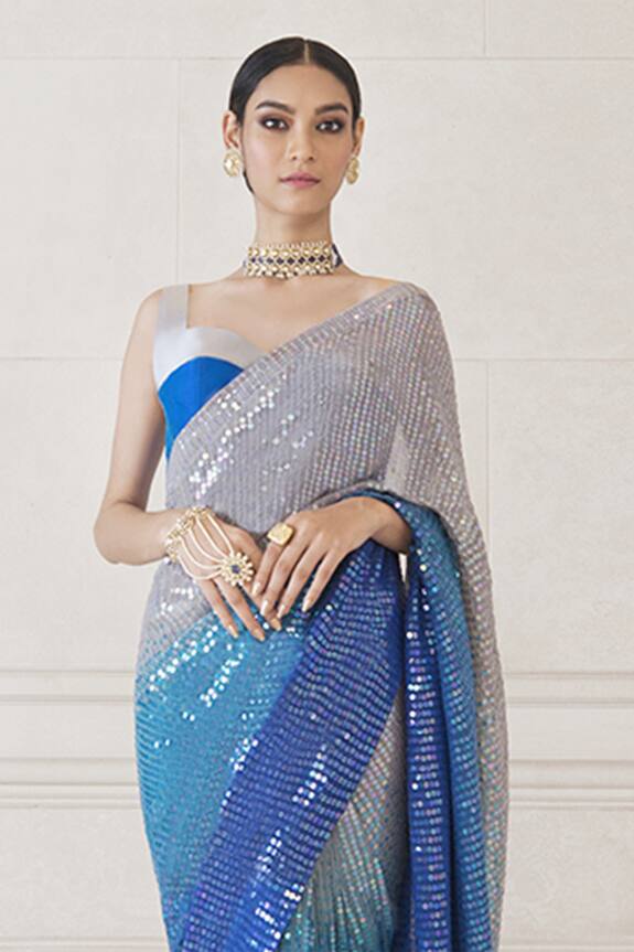 Manish Malhotra Blue Chiffon Sequin Embellished Saree With Blouse 3
