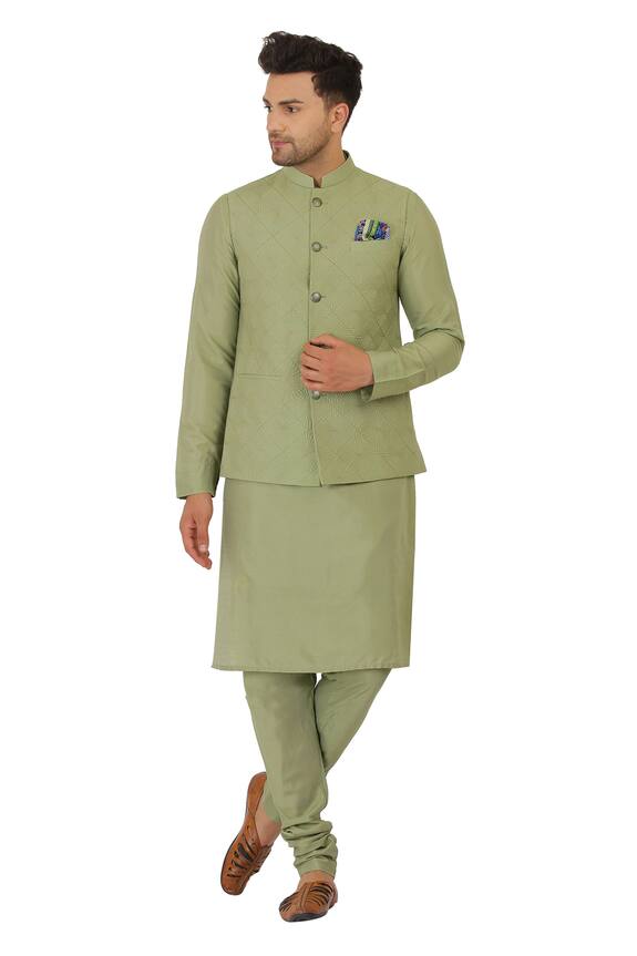 Manish Nagdeo Green Cotton Silk Quilted Bundi And Kurta Set 1