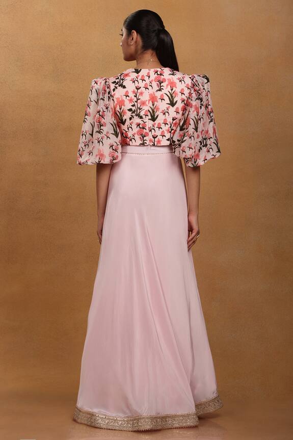 Masaba Pink Viscose Crepe Autumn Bouquet Print Skirt Set 2