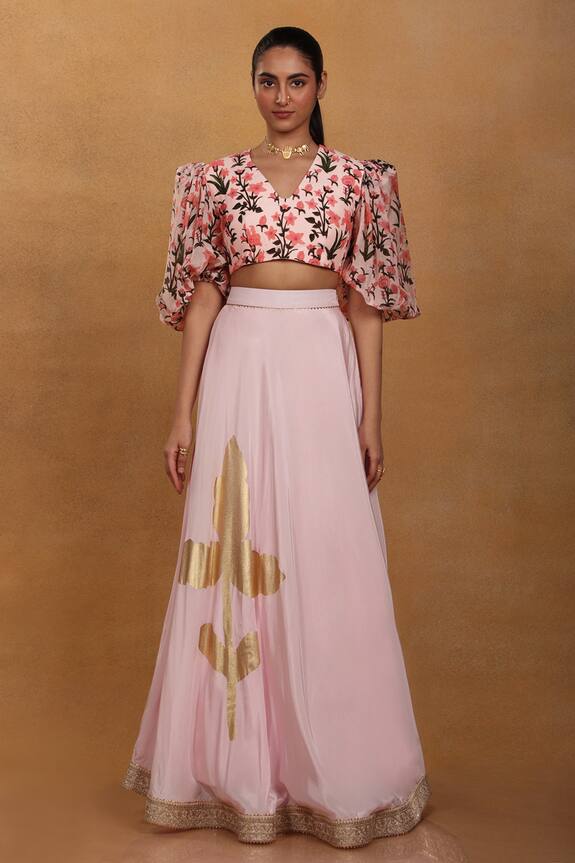 Masaba Pink Viscose Crepe Autumn Bouquet Print Skirt Set 4