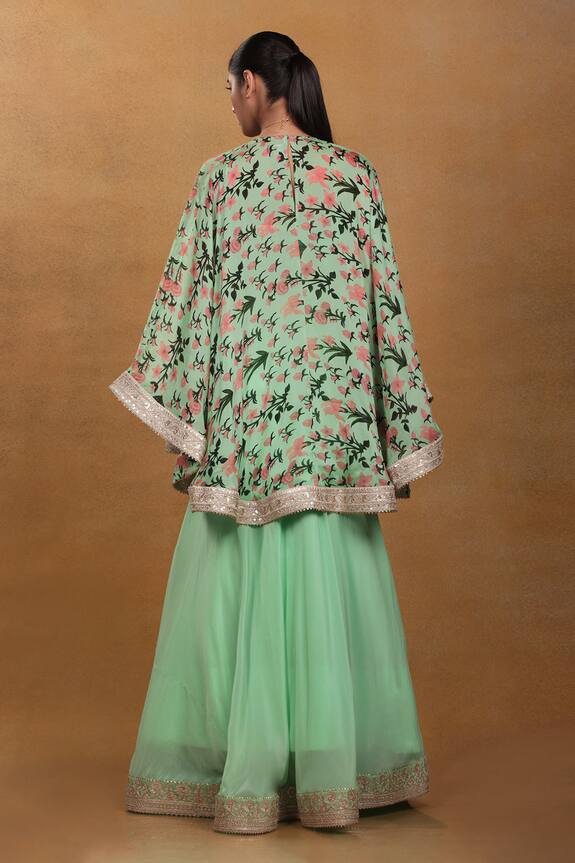 Masaba Green Viscose Crepe Autumn Bouquet Cape And Skirt Set With Can-can 2