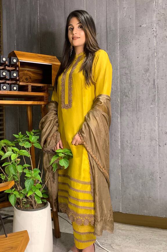 Buy Pairaahan Yellow Silk Kurta Set Online Aza Fashions