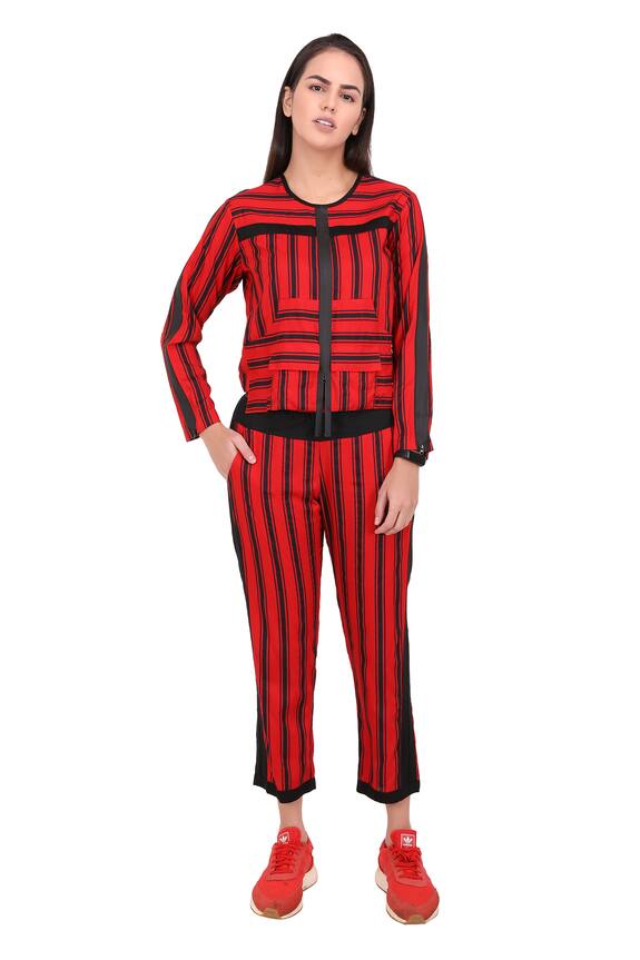 I am Trouble by KC Red Modal Rayon Striped Top And Pant Set 0
