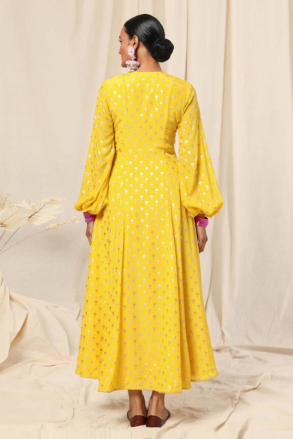 Buy Masaba Yellow Crepe Vintage Bud Kurta Dress Online | Aza Fashions