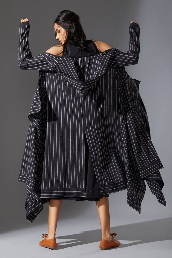 Mati Black Cotton Handwoven Hoodie Koza Jacket With Dress 2