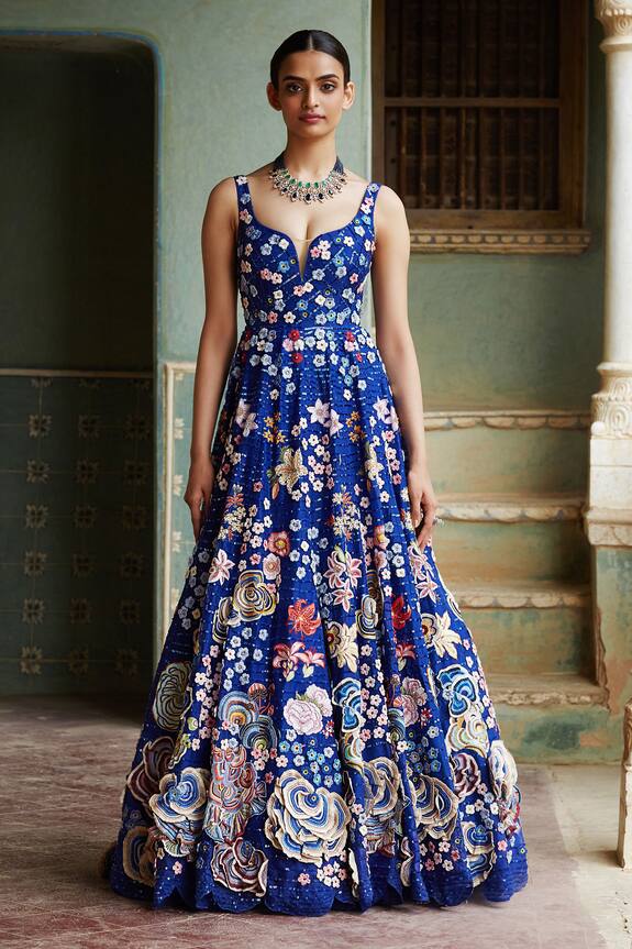 Rahul Mishra Blue Viscose Silk Organza Gown 3