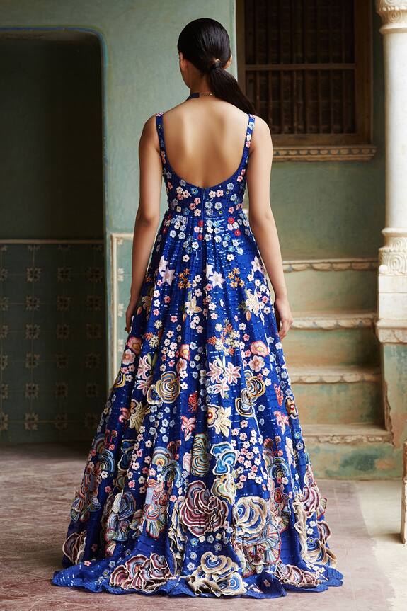 Rahul Mishra Blue Viscose Silk Organza Gown 2