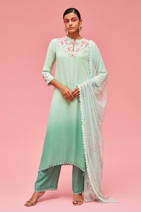 Nachiket Barve Green Kurta Floral Embroidered Anarkali Set 0