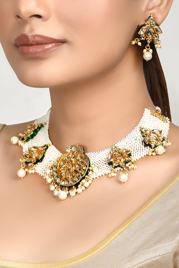 Nayaab by Aleezeh Bead Kundan Necklace Jewellery Set 6