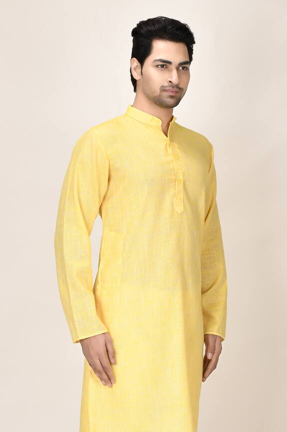 Aryavir Malhotra Yellow Cotton Linen Short Kurta 3