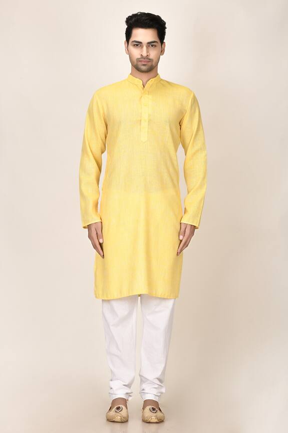 Aryavir Malhotra Yellow Cotton Linen Short Kurta 4