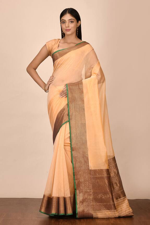 Nazaakat by Samara Singh Peach Banarasi Silk Cotton Saree 1